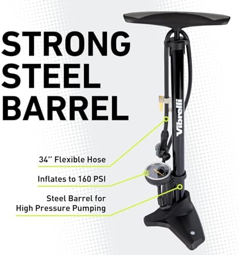 Black steel floor pump with 160 PSI gauge — photo 3