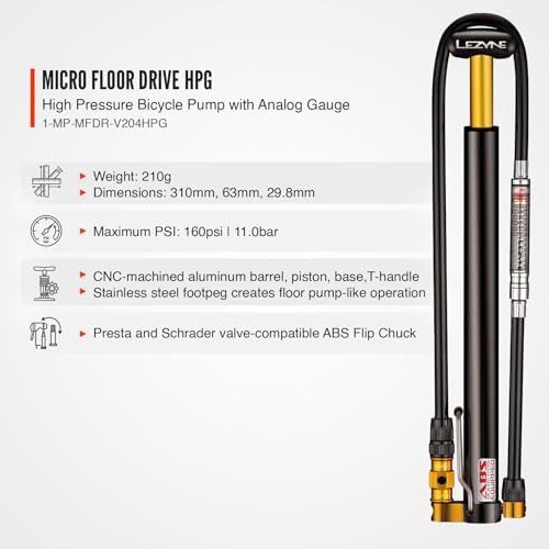 Micro floor drive hpg high pressure bike pump analog gauge — photo 3