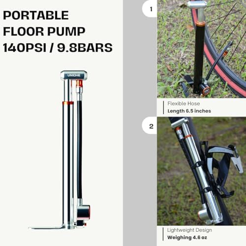 Silver Mini Floor Pump with Gauge — photo 3