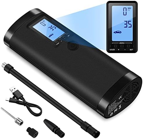 Black electric tire inflator with gauge