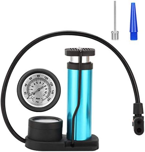 Blue mini foot pump with pressure gauge