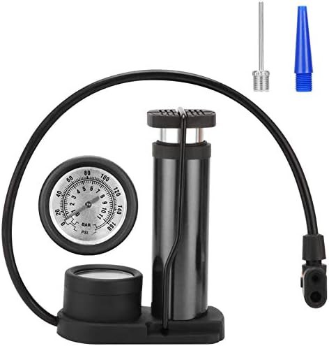 Black mini foot pump with pressure gauge
