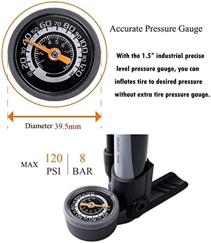 Compact mini bike pump with 120 psi gauge — photo 3