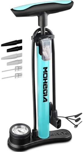 Blue Steel Floor Pump with Gauge