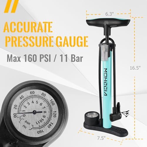 Blue Steel Floor Pump with Gauge — photo 4