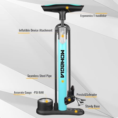Blue Steel Floor Pump with Gauge — photo 5