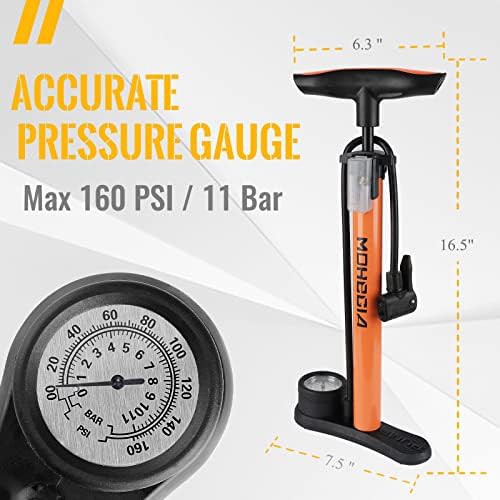 Orange Steel Floor Pump with Gauge — photo 3