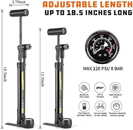 Black and Yellow Mini Pump with Gauge — photo 4