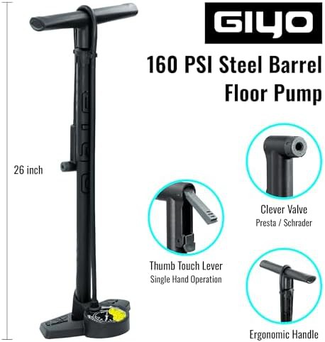 Steel Barrel Floor Pump with Dual Scale Gauge — photo 5