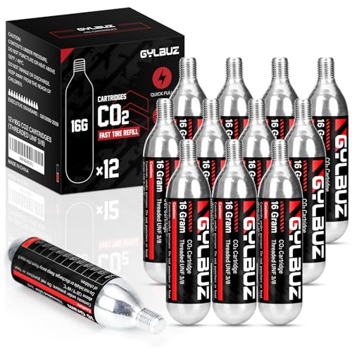16g Threaded CO2 Cartridges - 12 PCS for CO2 Bike Tire Inflators