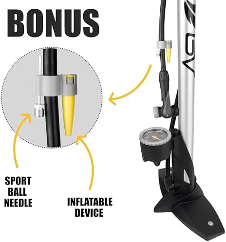 Silver Steel Floor Pump with Smart Valve — photo 4